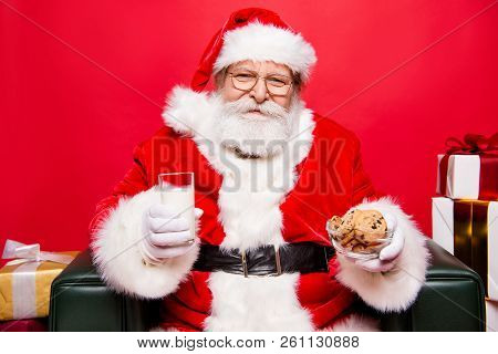 Careless Carefree Glad Kind Positive Grandfather Mature Aged Santa Headwear Spectacles White Beard I