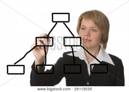 ビジネスの女性を描くグラフ上ホワイト