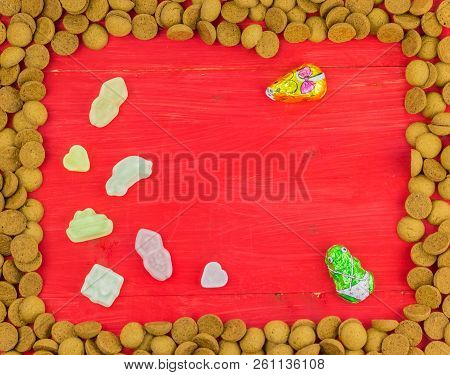 Frame Of Gingernuts And Candy For Traditional Dutch Holiday Sinterklaas