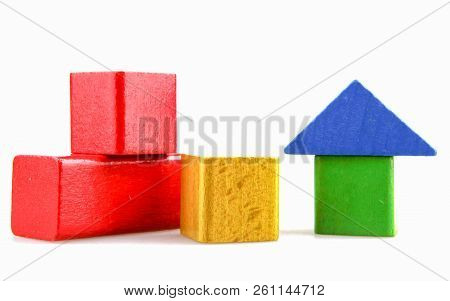 Wooden Building Blocks Isolated On White Background Stock Photos