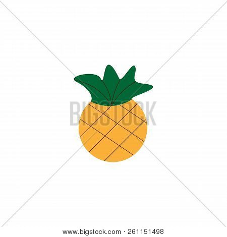 Pineapple Tropical Sweet Summer Fruit, Vector Graphic Icon. Yellow Pineapple With Green Leaves.vecto