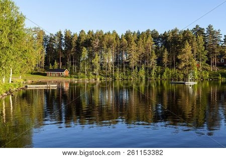 Sorbyn, Sweden On June 25. View Of Bridges And A Diving Tower In A Lake On June 25, 2018 In Sorbyn, 