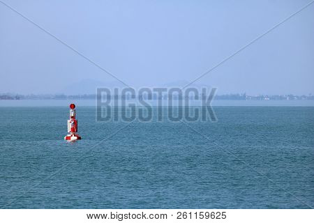 Red Buoy Navigation Or Lateral Marks Floating In The Sea,gulf Of Thailand.