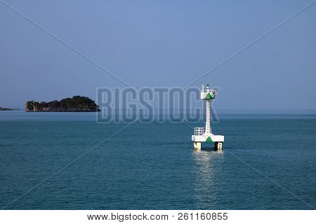 White Buoy Navigation Or Lateral Marks Floating In The Sea,gulf Of Thailand.