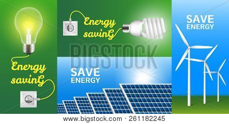 Energy Saving Banner Set. Realistic Illustration Of Energy Saving Vector Banner Set For Web Design