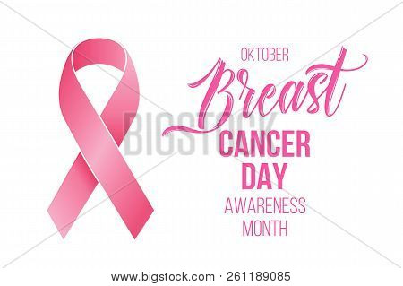 National World Breast Cancer Awareness Month Oktober. Pink Ribbon Isolated Background Vector.