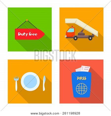 Vector Illustration Of Airport And Airplane Sign. Set Of Airport And Plane Stock Vector Illustration