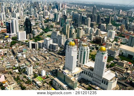 Beautiful Bangkok City, Bird Eye View On Majestic Cityscape With Modern New Buildings, Daytime Panor