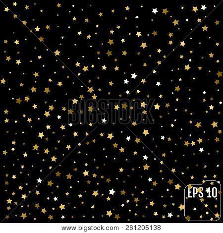 Group Of Gold Star Decoration Christmas Happy New Year Isolated
