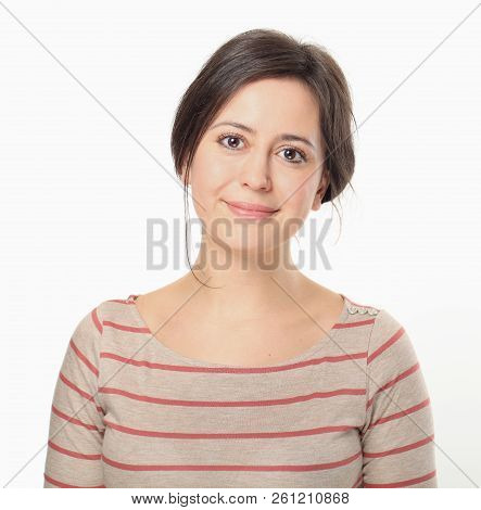 Nice Smiling Woman Wearing In Striped Blouse
