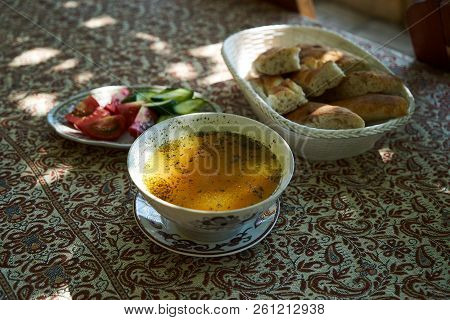 Traditional Azerbaijan Dushbere Soup With Meat Dumplings
