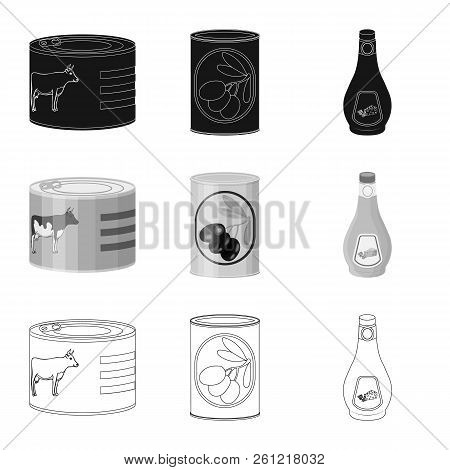 Vector Design Of Can And Food Sign. Set Of Can And Package Vector Icon For Stock.