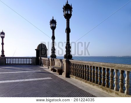 Lampposts Of Light In The Gardens Of Alameda Capital Of Apodaca In Cádiz, Andalusia. Spain Europe.