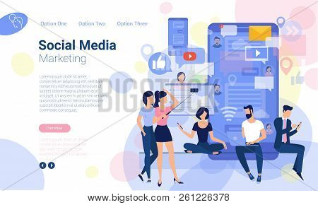 Flat Design  Web Page Template For Social Media Digital Marketing, Business Strategy And Analytics. 