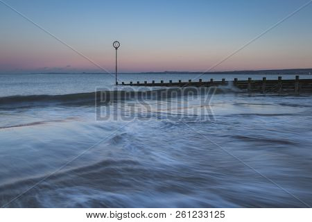 Old Wooden Groyne On Portobello Beach At Sunset