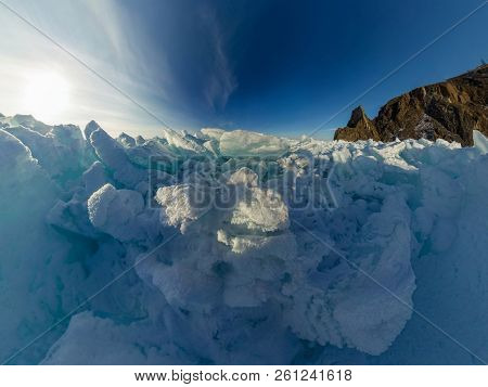 Transparent Blocks Hummocks Of The Baikal Ice Near Cape Khoboy, Olkhon Island