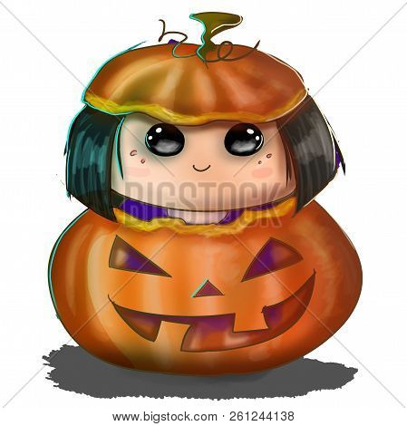 Cute Halloween Costume Illustration .png With Transparent Background. Little Adorable Girl Sitting I