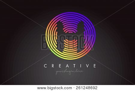 H Letter Logo Design With Colorful Rainbow Circular Shapes. Vigrant Circle Letter Logo Vector Illust
