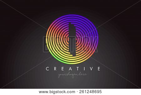I Letter Logo Design With Colorful Rainbow Circular Shapes. Vigrant Circle Letter Logo Vector Illust