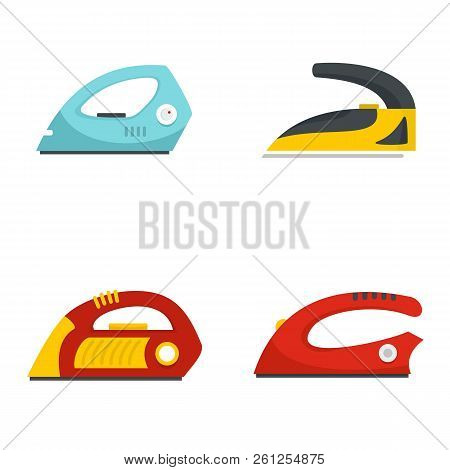 Smoothing Iron Drag Appliance Icons Set. Flat Illustration Of 4 Smoothing Iron Drag Appliance Icons 
