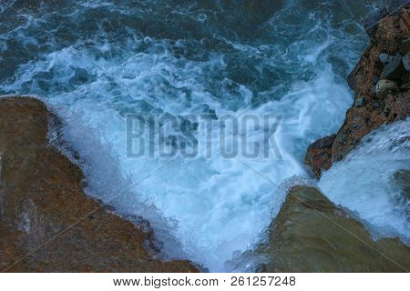 Natural Flowing Hot Spring Onsen River Splashing From Yudanaka Nagano Japan.