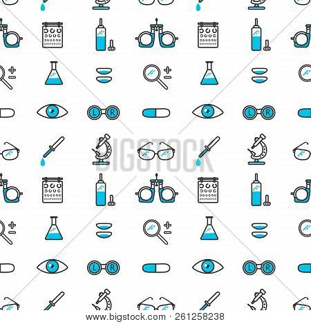 Optometric Icons In Linear Style.seamless Pattern.vector Illustration