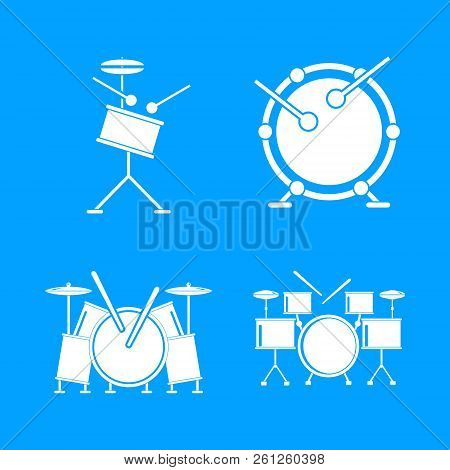 Drum Rock Kit Music Icons Set. Simple Illustration Of 4 Drum Rock Kit Music Icons For Web