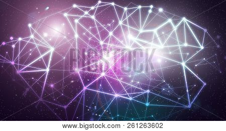 Abstract Network Connections Over Cologful Galaxy Background
