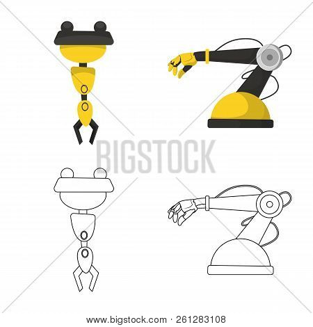 Vector Illustration Of Robot And Factory Icon. Set Of Robot And Space Vector Icon For Stock.