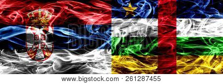Serbia Vs Central African Republic Smoke Flags Placed Side By Side. Thick Colored Silky Smoke Flags 