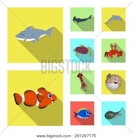 Isolated Object Of Sea And Animal Logo. Collection Of Sea And Marine Stock Symbol For Web.