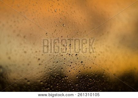 Drops Of The Rain On The Window Glass. Wet Background