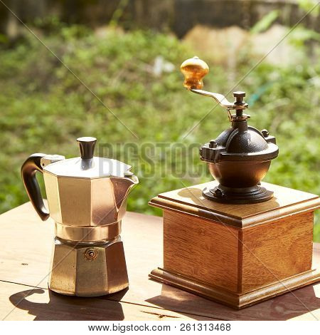 Traditional Coffee On Wooden Table