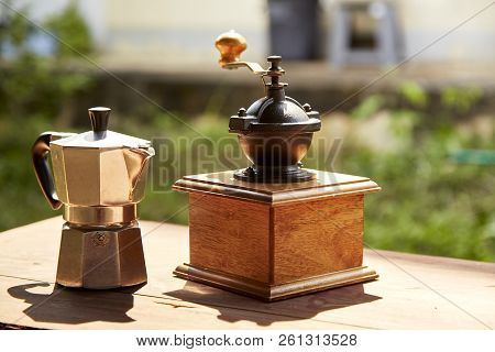 Traditional Coffee On Wooden Table
