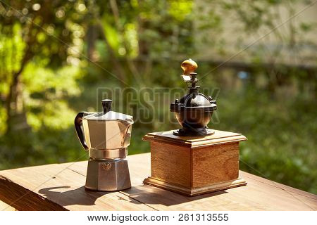 Traditional Coffee On Wooden Table
