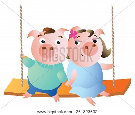 A Pair Of Pigs On A Swing.