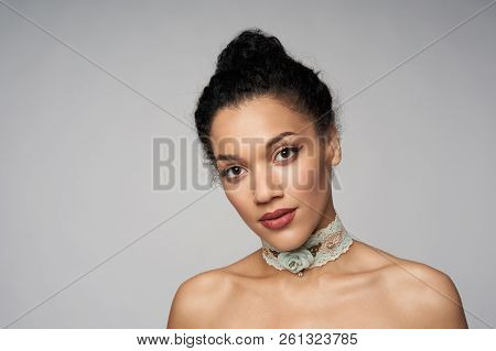 Beauty Portrait Of Beautiful Mixed Race Woman Wearing Chocker