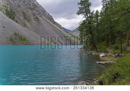 The Large (lower) Shavlinsky Lake On A Cloudy Day.. Altai Mountains, Siberia, Russia. August.