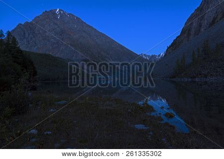 The Large (lower) Shavlinsky Lake Late In The Evening. Altai Mountains, Siberia, Russia. August.