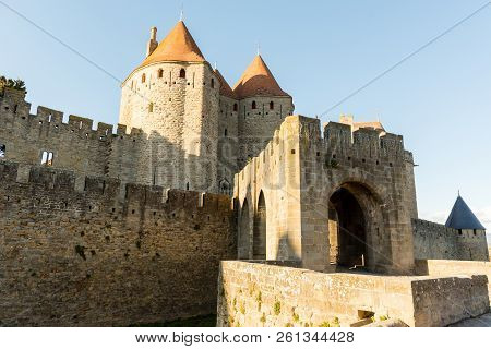 Castle Of Carcassonne In Winter , Occitania, France