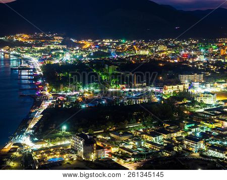 Nightlight City Aerial View From High Mountain