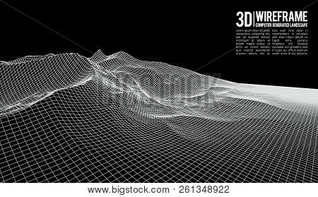 Abstract Vector Landscape Background. Cyberspace Landscape Grid. 3d Technology Vector Illustration.