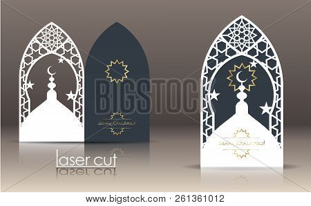 3d Postcard Layout With Islamic Oriental Pattern For Laser Cutting Paper. Indian Heritage, Arabesque