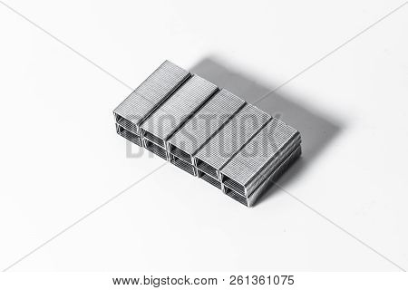 Staples For Stapler On White Background Close-up