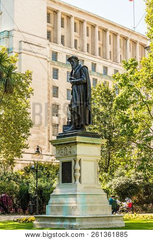 London. September 2018. A View Of A Statue Of William Tyndale In Westminster London