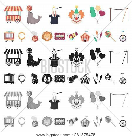 Circus And Attributes Cartoon Icons In Set Collection For Design. Circus Art Vector Symbol Stock Web