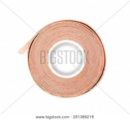 Medical Sticking Plaster Roll On White Background, Top View