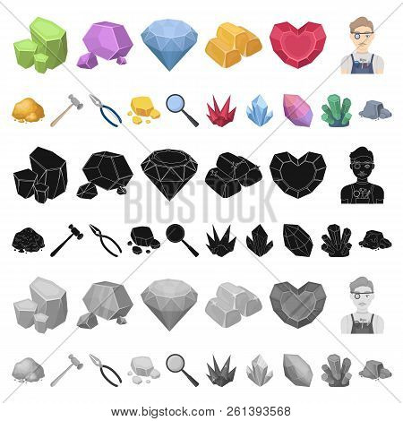 Precious Minerals Cartoon Icons In Set Collection For Design. Jeweler And Equipment Vector Symbol St