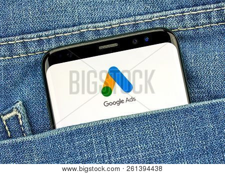 Montreal, Canada - September 30, 2018: Google Ads New Logo And App On A Samsung S8 Screen. Google Ad