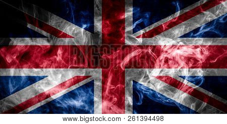 National Flag Of United Kindom From Thick Colored Smoke On A Black Isolated Background